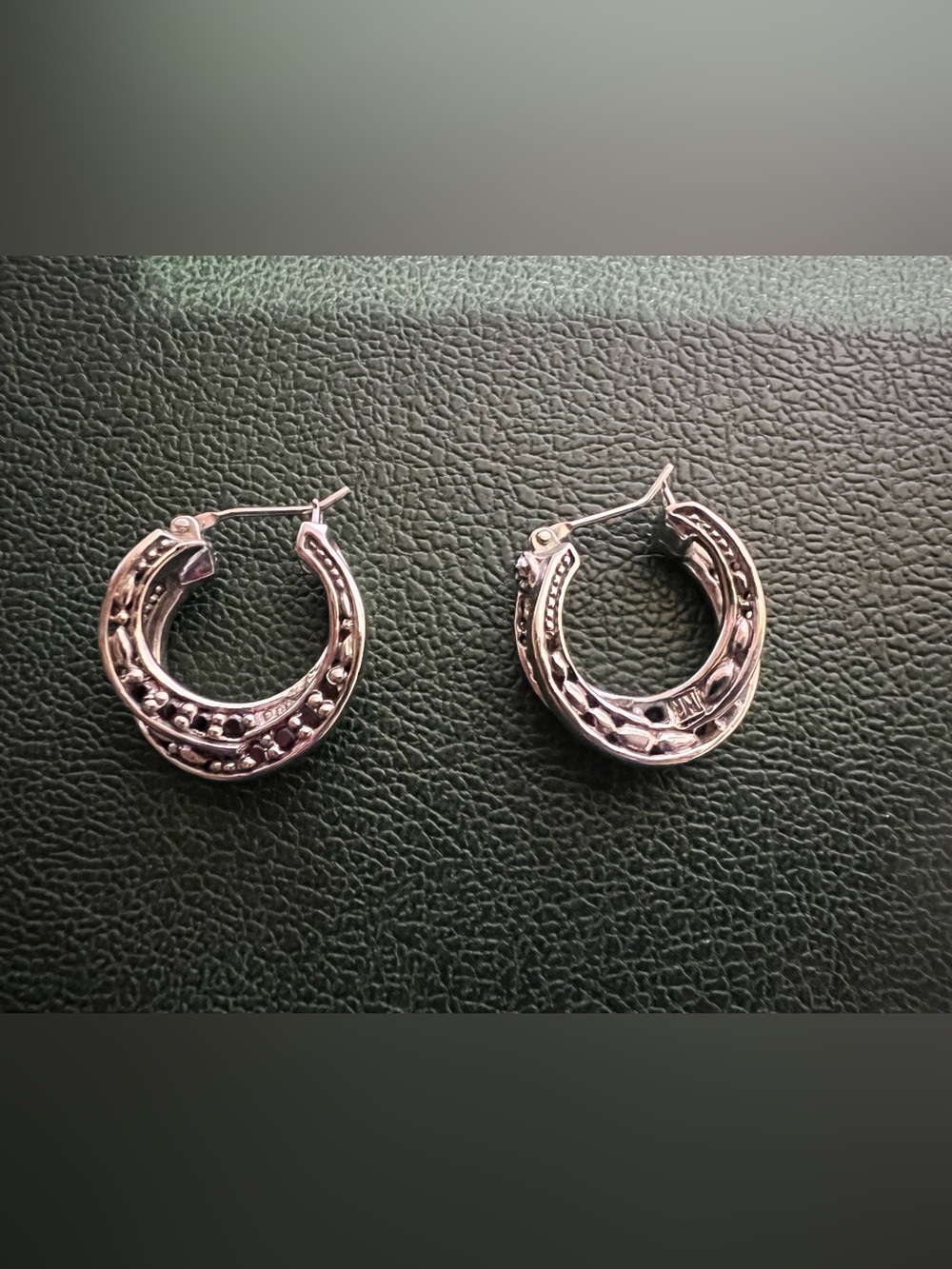 Textured Silver Hoop Earrings with Stud Accents - Women